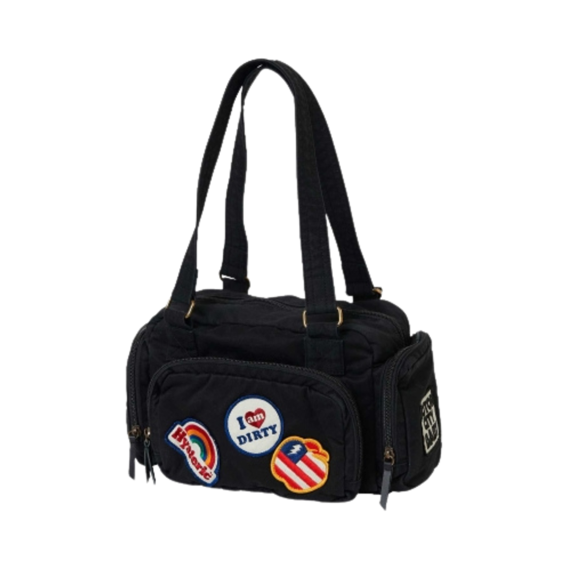 (W) 히스테릭 글래머 패치 스크래치 미니 보스턴 백 블랙((W) Hysteric Glamour Patch Scratch Mini Boston Bag Black)