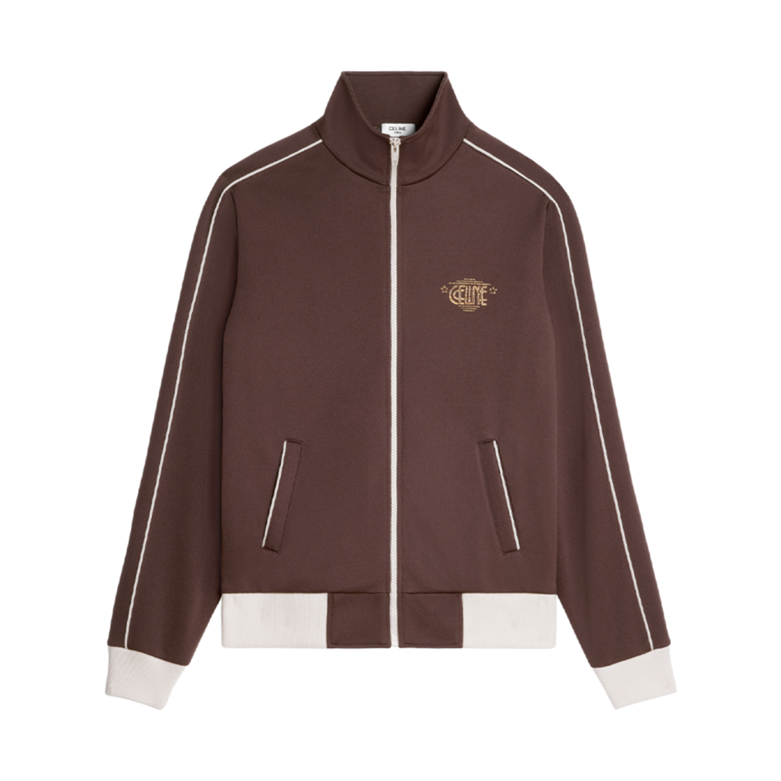 (W) 셀린느 트랙수트 자켓 더블 페이스 저지 다크 브라운 에크루 골드((W) Celine Tracksuit Jacket in Double Face Jersey Dark Brown Ecru Gold)