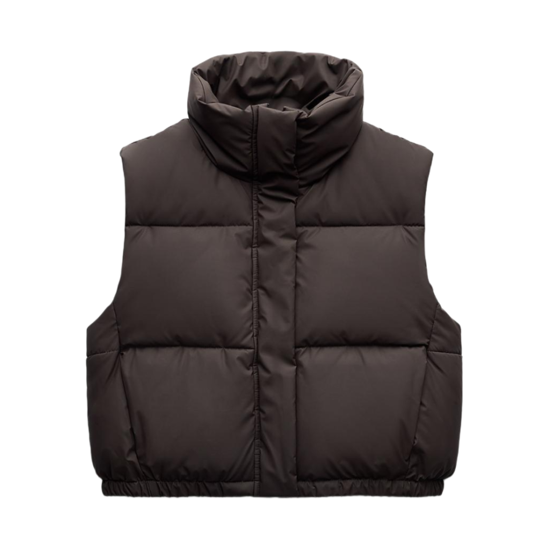 (W) 자라 러버라이즈드 크롭드 퍼퍼 질레 다크 브라운((W) Zara Rubberised Cropped Puffer Gilet Dark Brown) - 1