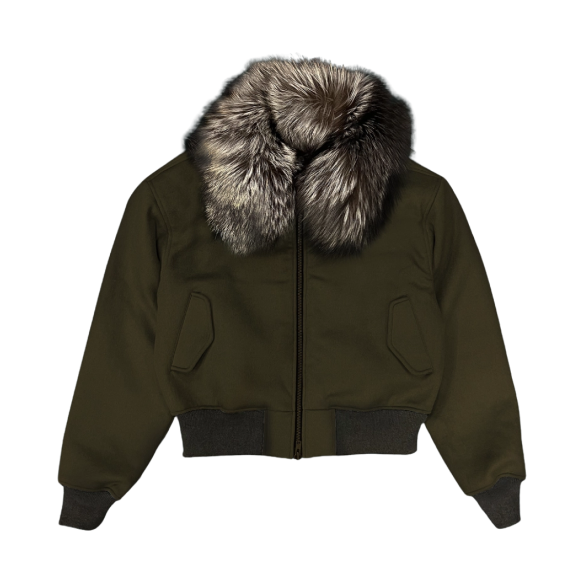 언더마이카 코드 네임 발키리 실버 폭스 칼라 버진 울 자켓 올리브 - 24FW(Undermycar Code Name Valkyrie Silver Fox Collar Virgin Wool Jacket Olive - 24FW)