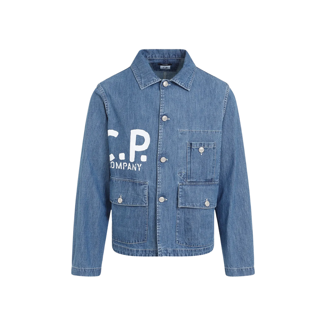 C.P. 컴퍼니 로고 프린트 데님 자켓 스톤 블리치 - 24SS