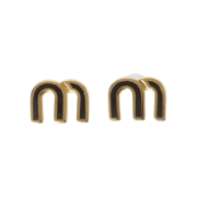 (W) Miu Miu Enameled Metal Earrings Black