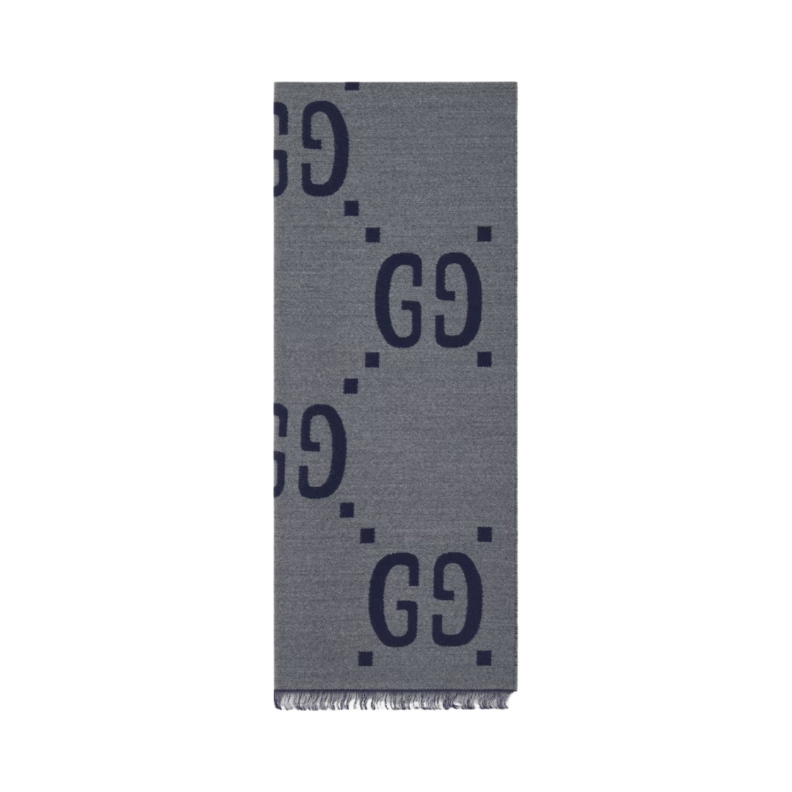 495592-4G350-4063 Gucci GG Jacquard Wool Silk Muffler Light Grey