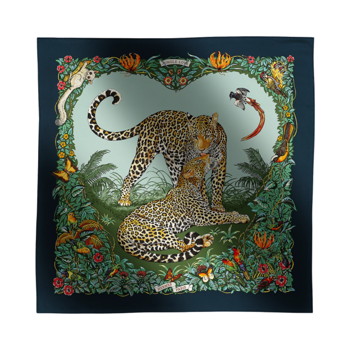(W) 에르메스 정글 러브 포에버 스카프 90 마린 베르 오랑쥬((W) Hermes Jungle Love forever scarf 90 Marine Vert Orange) - 1