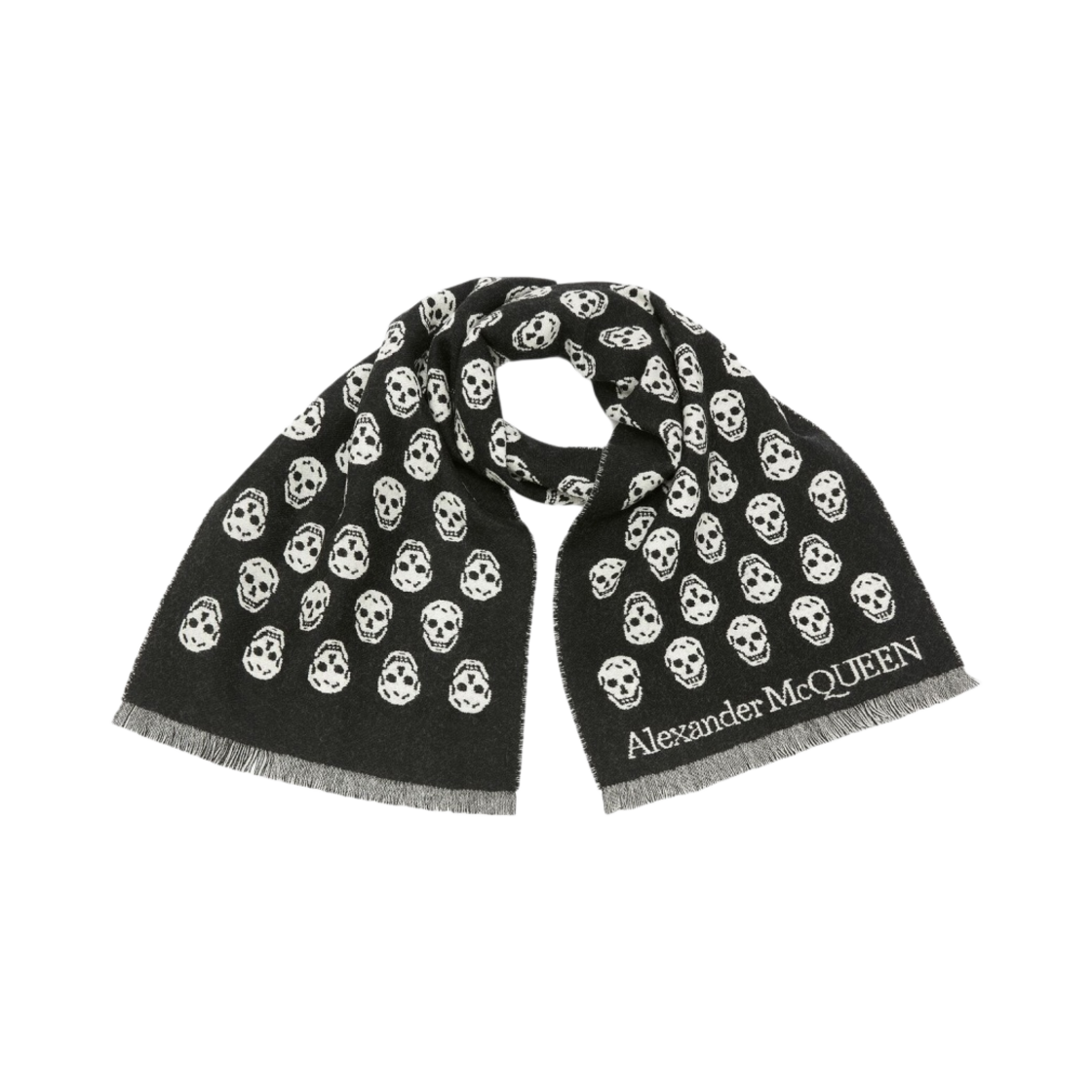 6244254200Q1078 Alexander McQueen Reversible Skull Scarf Black Ivory - #2