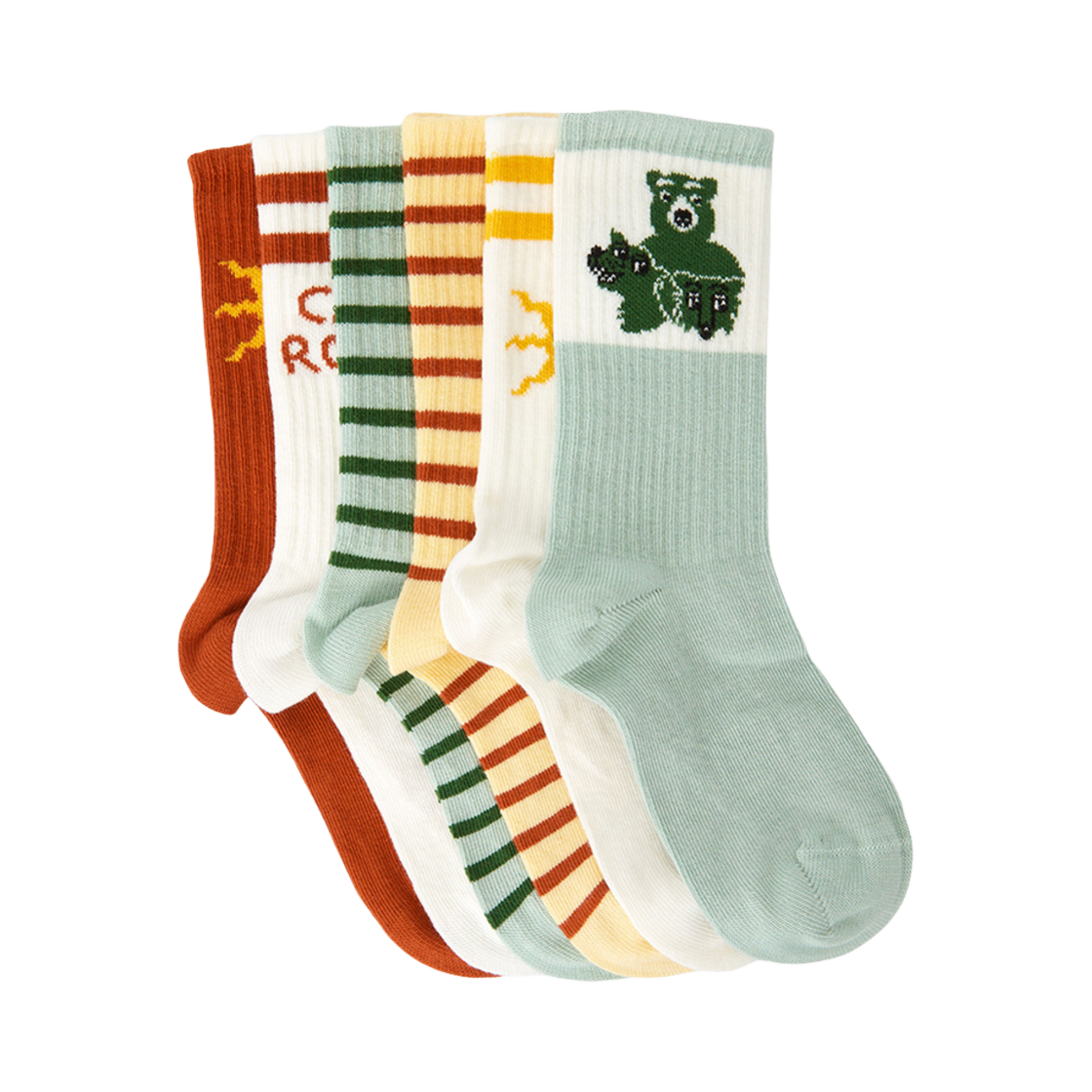(키즈) 미니 로디니 삭스 화이트 - 6팩((Kids) Mini Rodini Socks White - 6 Pack)
