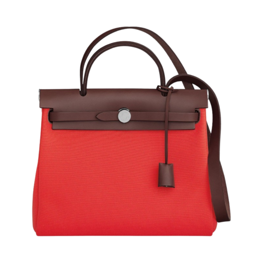 Hermes Herbag Zip 31 Bag Military Canvas Hunter Cowhide & Palladium Rose Texas Rouge Sellier