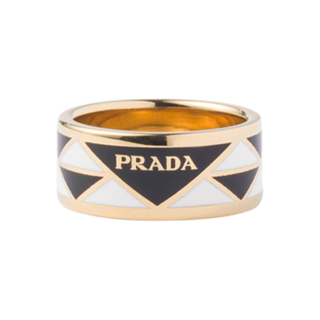 1IA009-2CO2-F0TTY Prada Enameled Metal Ring Black White