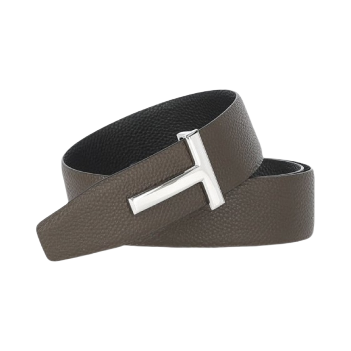 톰포드 소프트 그레인 레더 T 아이콘 벨트 다크 토프 블랙(Tom Ford Soft Grain Leather T Icon Belt Dark Taupe Black) - 1