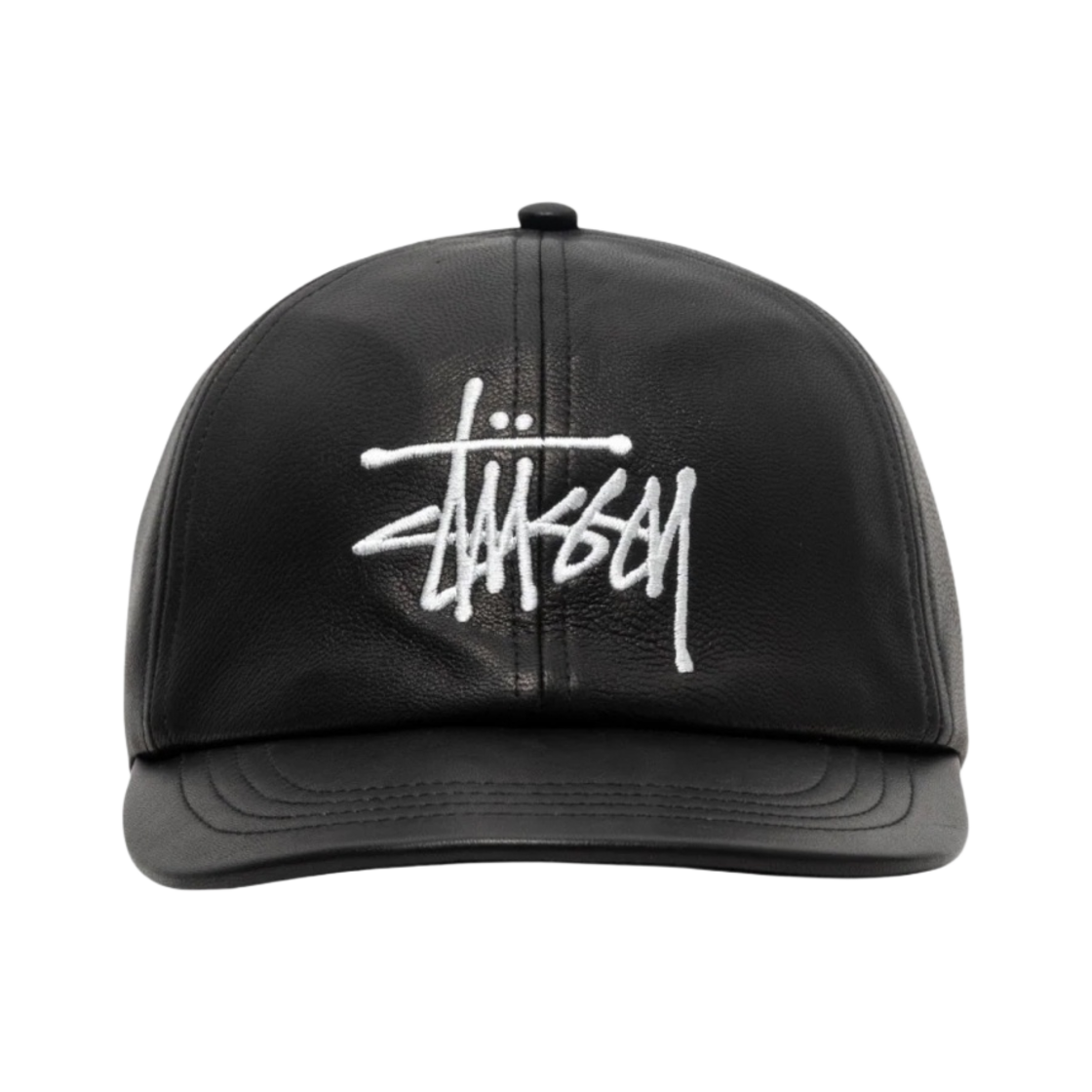 스투시 베이직 레더 스트랩백 캡 블랙