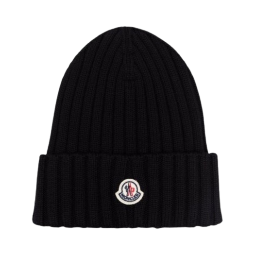 H2-093-3B00037-A9327-999 (W) Moncler Ribbed Knit Wool Beanie Black - 22FW