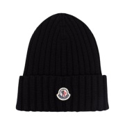 (W) Moncler Ribbed Knit Wool Beanie Black - 22FW