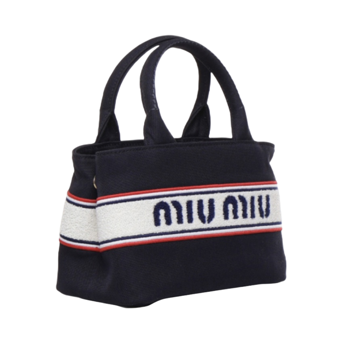 미우 미우 자수 로고 캔버스 핸드백 발틱 블루(Miu Miu Canvas Handbag with Embroidered Logo Baltic Blue) - 2