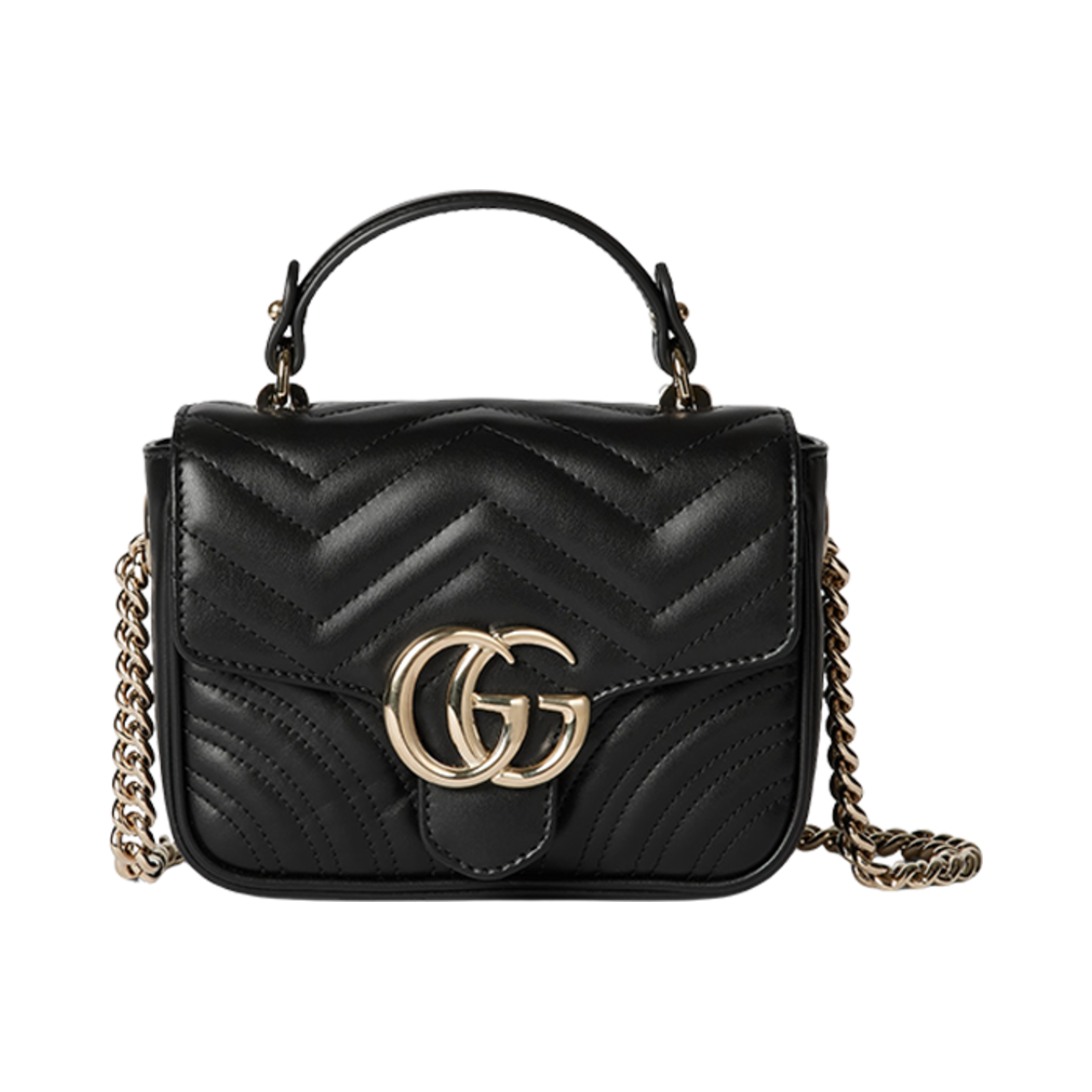 811238-AAECK-1000 Gucci GG Marmont Mini Top Handle Bag Black Leather