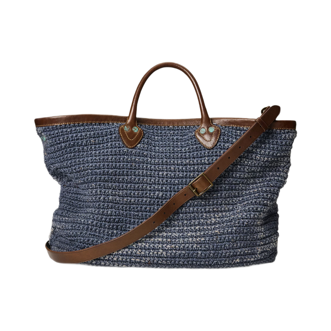 더블알엘 레더 트림 핸드우븐 인디고 토트 인디고 브라운(Double RL Leather Trim Handwoven Indigo Tote Indigo Brown) - 3
