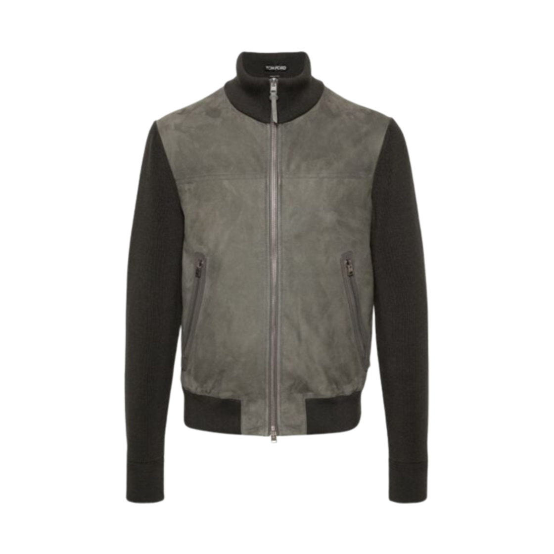 KZF001-YMW013S23-IG711 Tom Ford Suede Front Zip Thorugh Elephant Grey