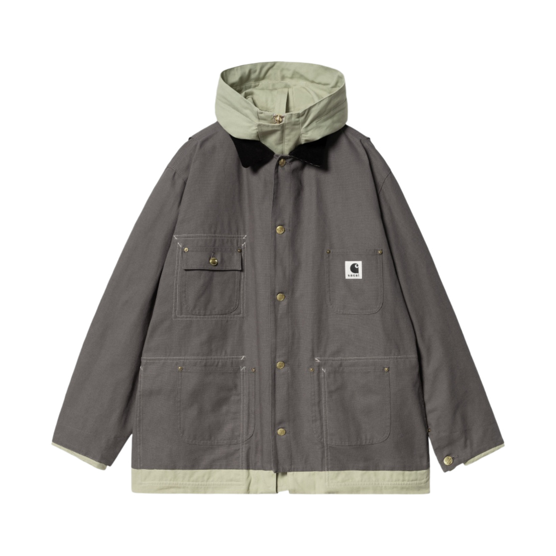 사카이 x 칼하트 WIP 리버시블 덕 코트 그레이 라이트 그린(Sacai x Carhartt WIP Reversible Duck Coat Gray Light Green)