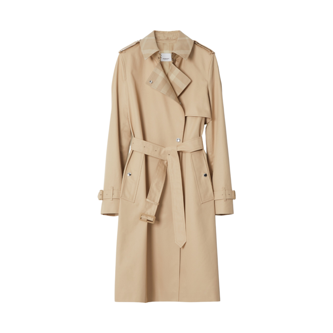 (W) 버버리 체크 패널 코튼 개버딘 트렌치 코트 소프트 펀((W) Burberry Check Panel Cotton Gabardine Trench Coat Soft Fawn) - 1