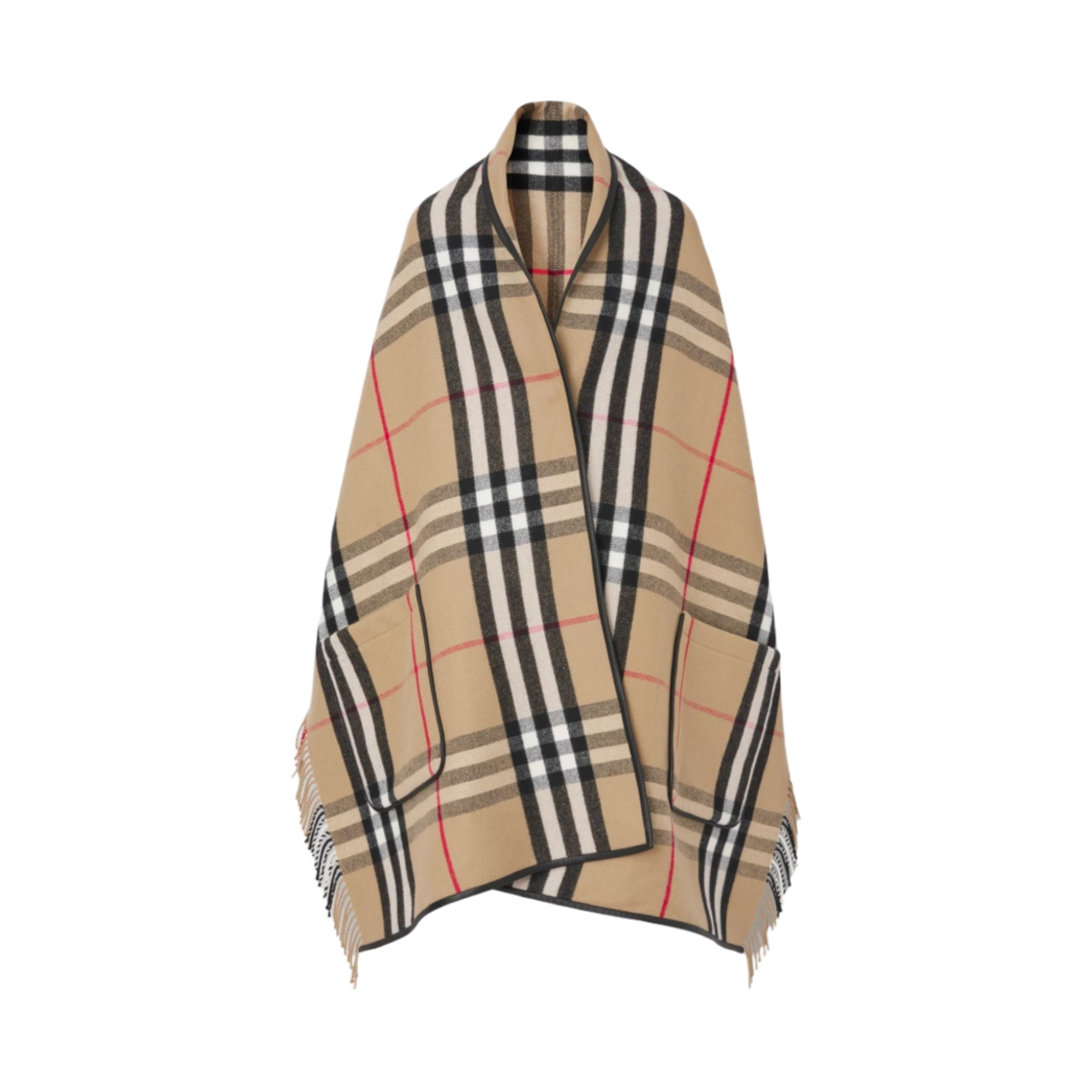 (W) 버버리 이그재저레이트 체크 울 캐시미어 케이프 아카이브 베이지((W) Burberry Exaggerated Check Wool Cashmere Cape Archive Beige) - 1