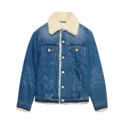 Ami Trucker Jacket Lined with Synthetic Fur Used Blue