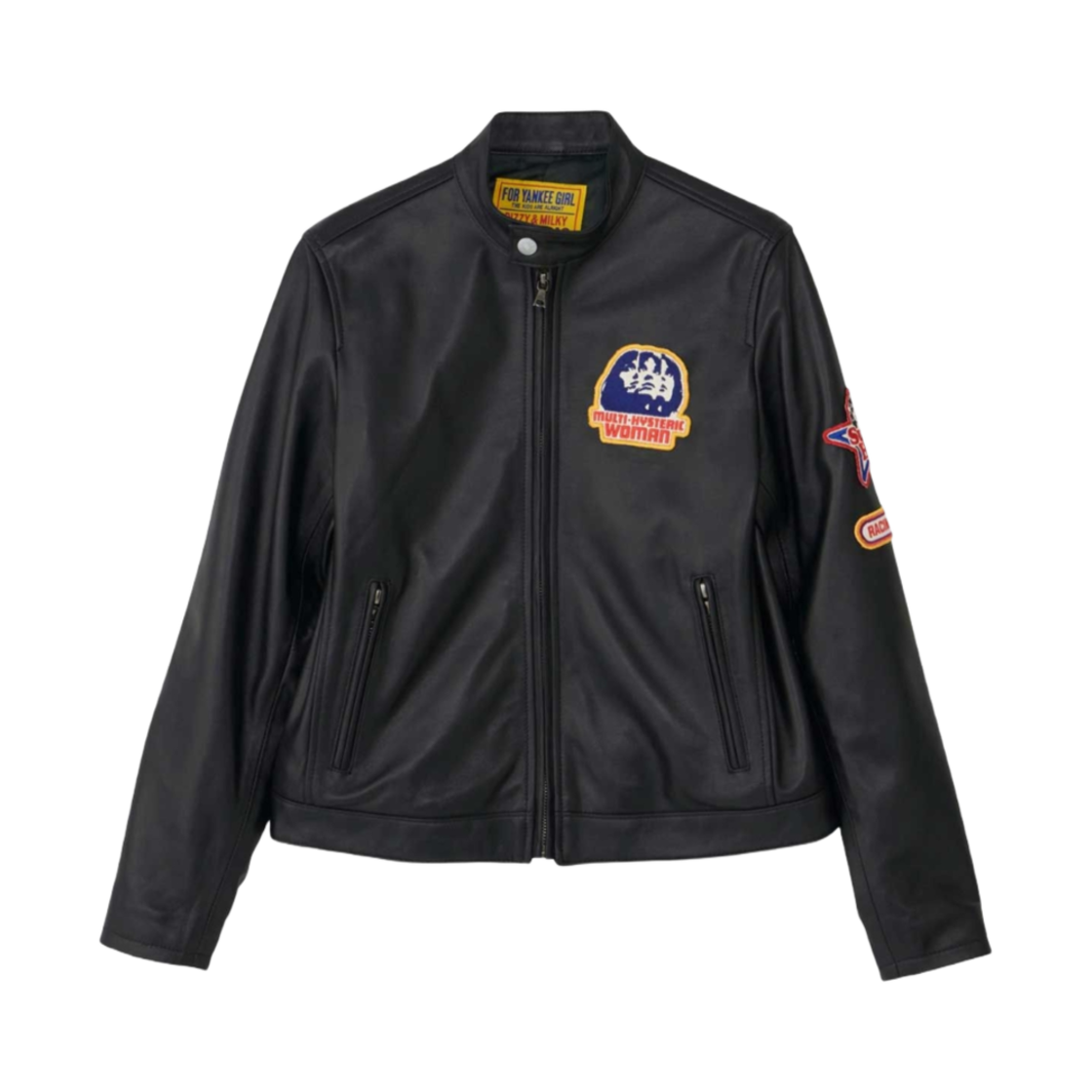 01233LB01 (W) Hysteric Glamour Cafe Racer Patch Lamb Leather Single Rider Jacket Black - 대표 이미지 #1