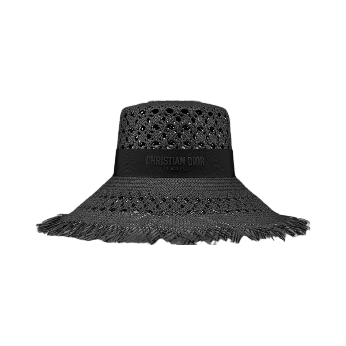 (W) 디올 노틸리-D 스몰 버킷햇 블랙 스트로우 자수 밴드((W) Dior Naughtily-D Small Brim Hat Black Straw Embroidered Band) - 1