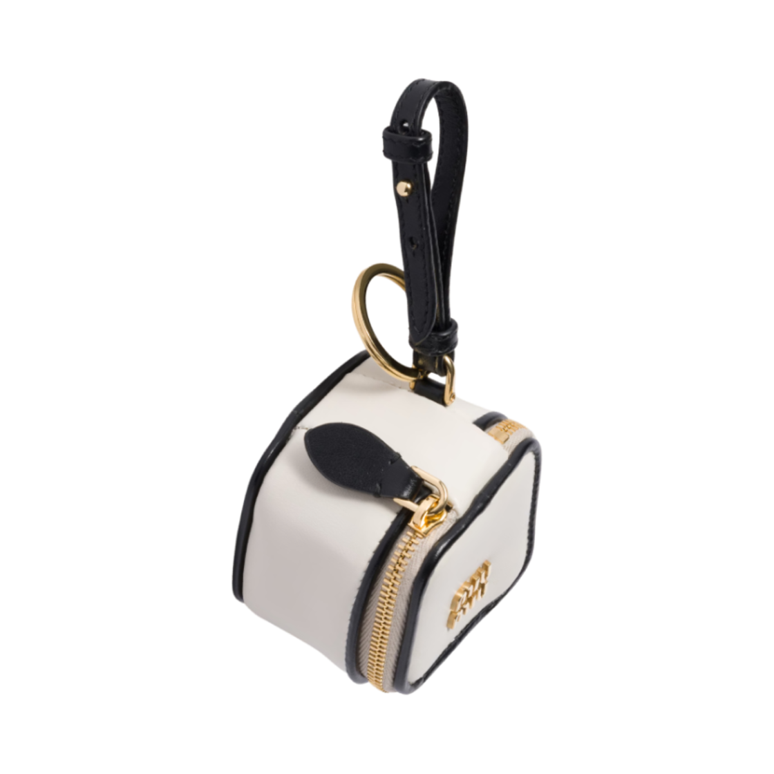 미우 미우 트릭 레더 키링 초크 화이트 블랙(Miu Miu Trick Leather Keyring Chalk White Black) - 2
