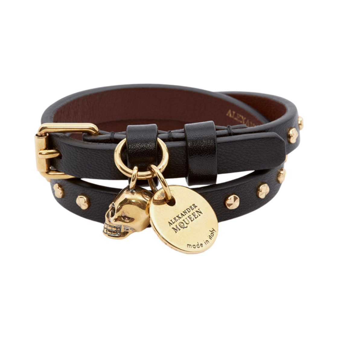 5544661AC9T1000 Alexander McQueen Hammered Stud Double Wrap Bracelet Black