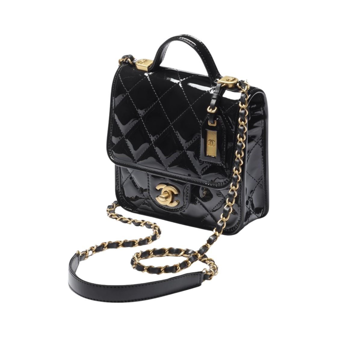 샤넬 핸들 장식의 스몰 플랩백 페이턴트 카프스킨 & 골드 메탈 블랙(Chanel Small Flap Bag with Top Handle Patent Calfskin & Gold Black) - 2