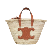Celine Teen Triomphe Celine Classic Panier in Palm Leaves and Calfskin Tan