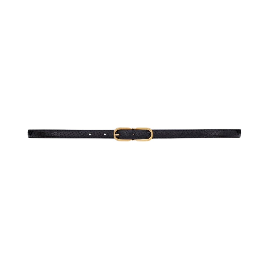 (W) 생로랑 롱 오벌 버클 씬 벨트 바이퍼 엠보스 레더 블랙((W) Saint Laurent Long Oval Buckle Thin Belt in Viper Embossed Leather Black) - 1