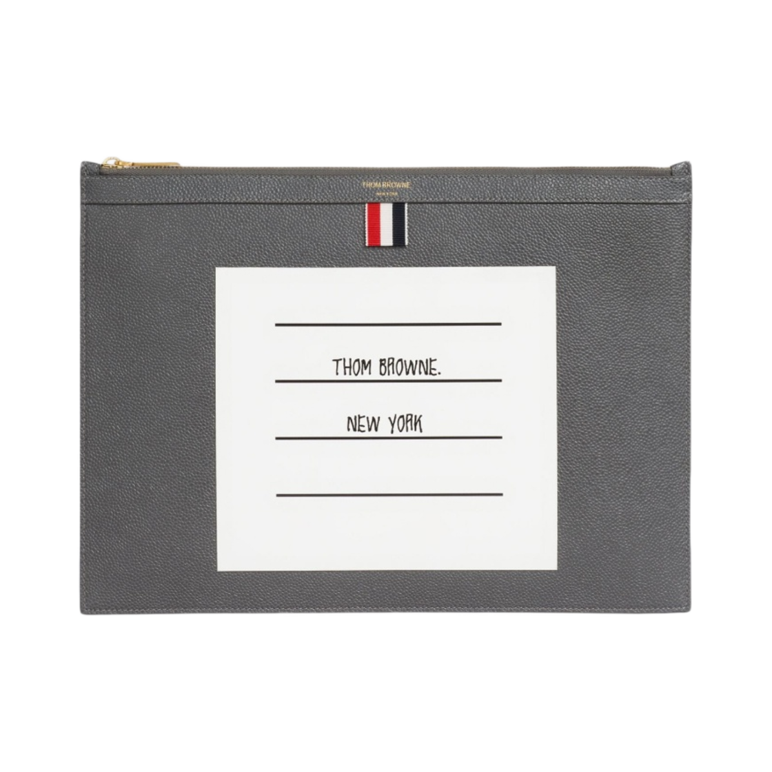 MAC131A-00198-025 Thom Browne Pebble Grain Leather Paper Label Medium Document Holder Dark Grey