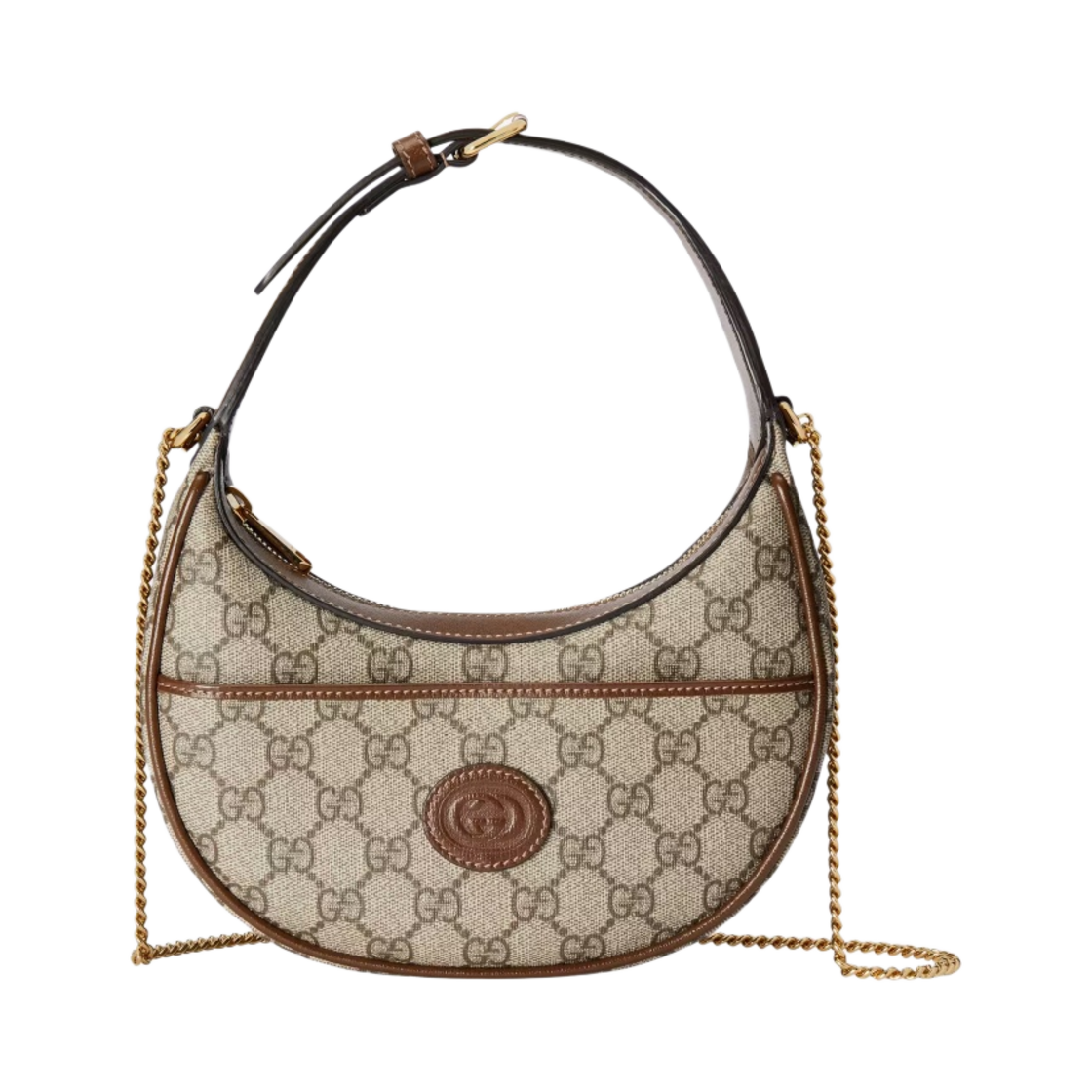 구찌 인터로킹 G 하프문 쉐이프 미니백 베이지 에보니(Gucci Half Moon Shaped Mini Bag with Interlocking G Beige Ebony)