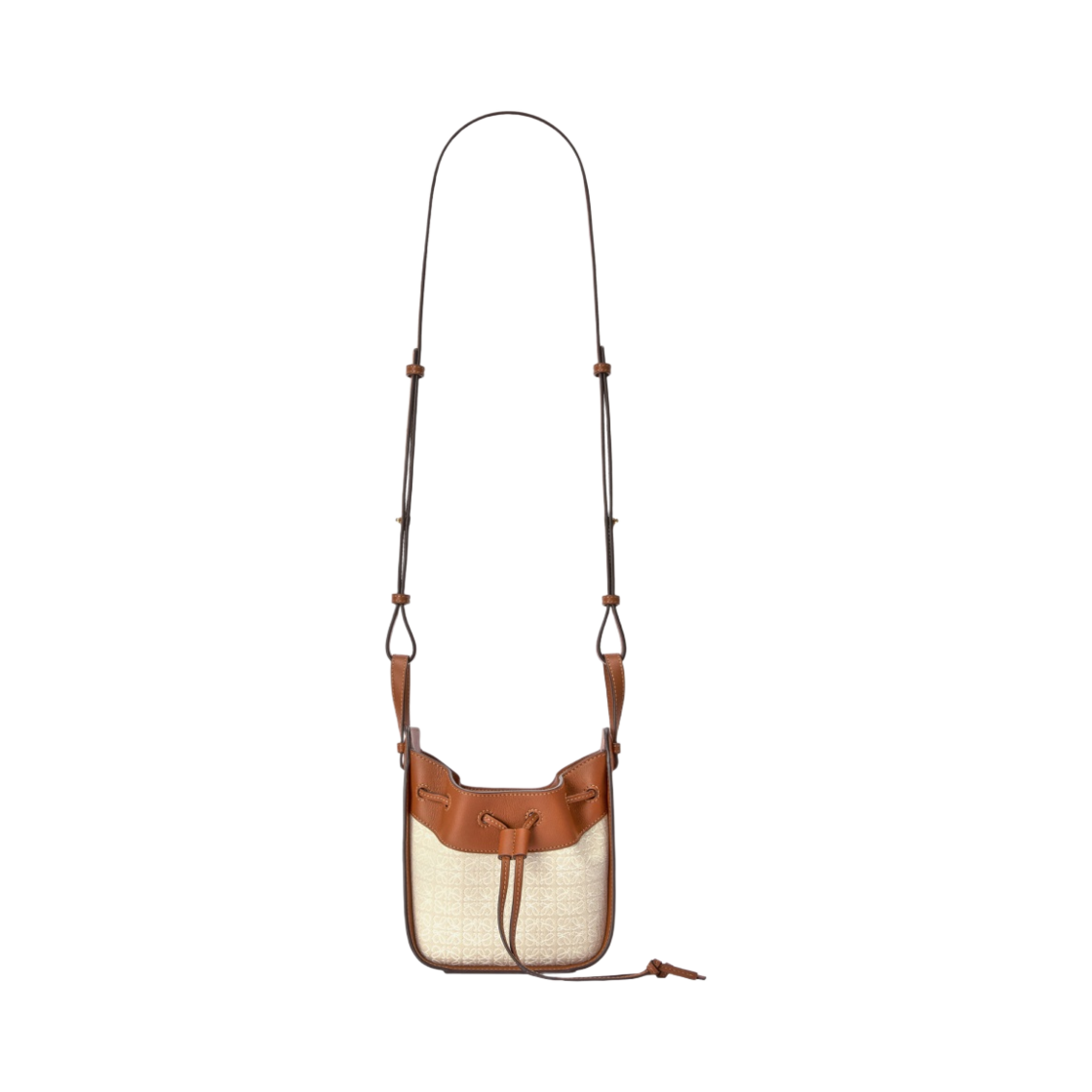 로에베 미니 해먹 드로우스트링백 아나그램 자카드 앤 카프스킨 에크루 탄(Loewe Mini Hammock Drawstring Bag In Anagram Jacquard and Calfskin Ecru Tan) - 4