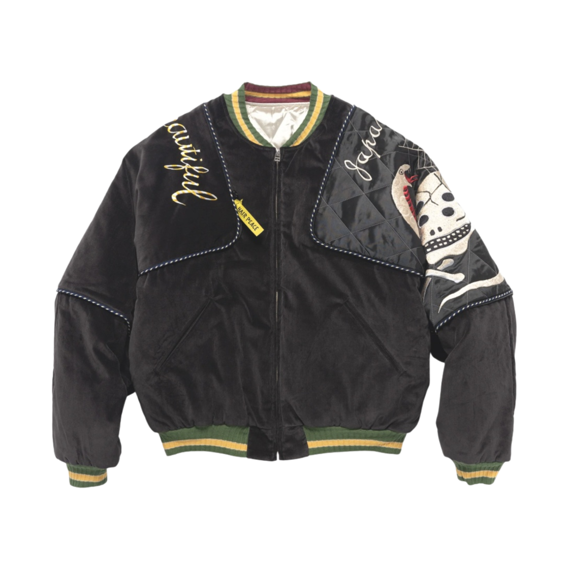 K2210LJ072/EK-1688LJ Kapital Velveteen Sham Rain Skull and Snake Bomber Jacket Black