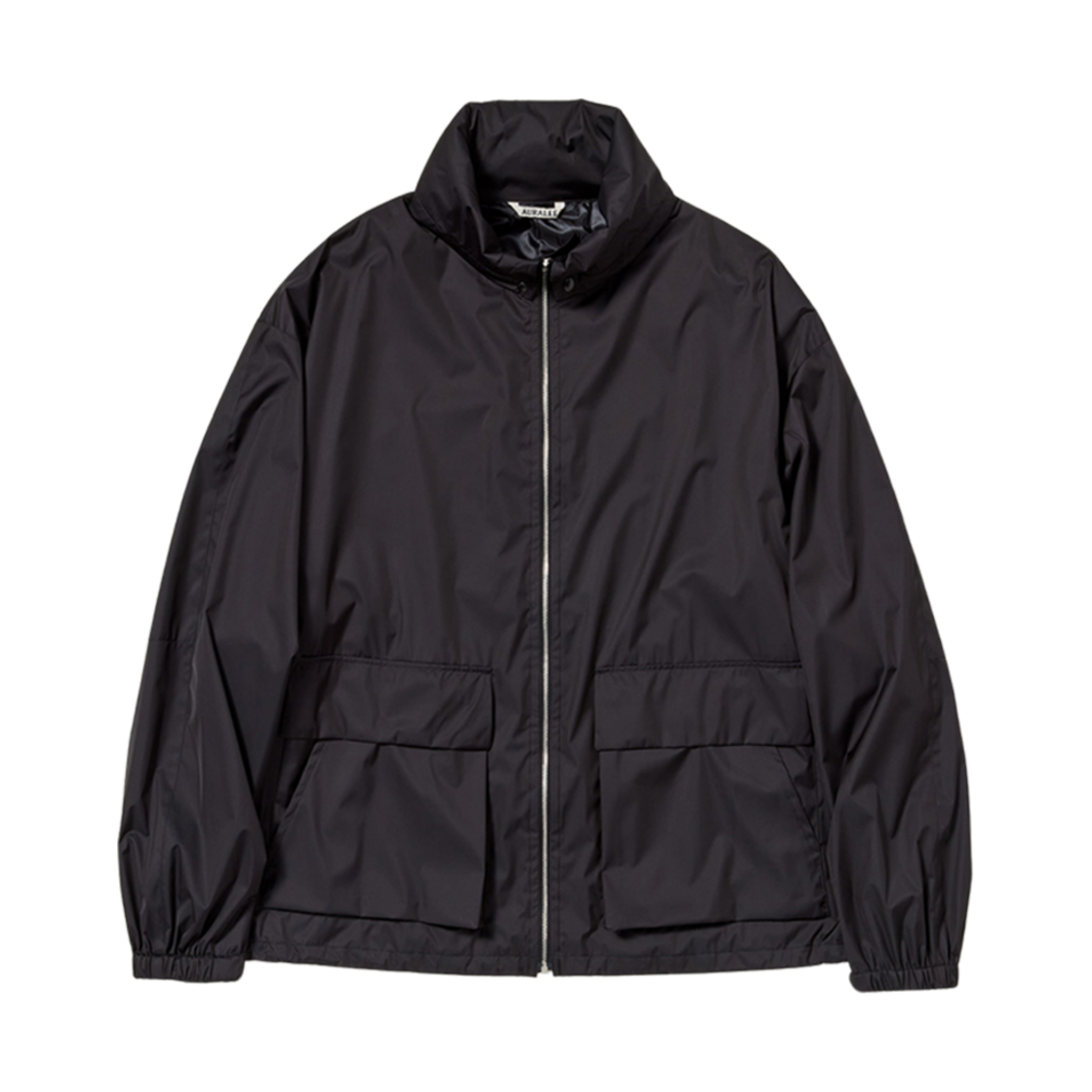 오라리 하드 트위스트 폴리에스터 사틴 라미네이트 집 블루종 블랙(Auralee Hard Twist Polyester Satin Laminate Zip Blouson Black)