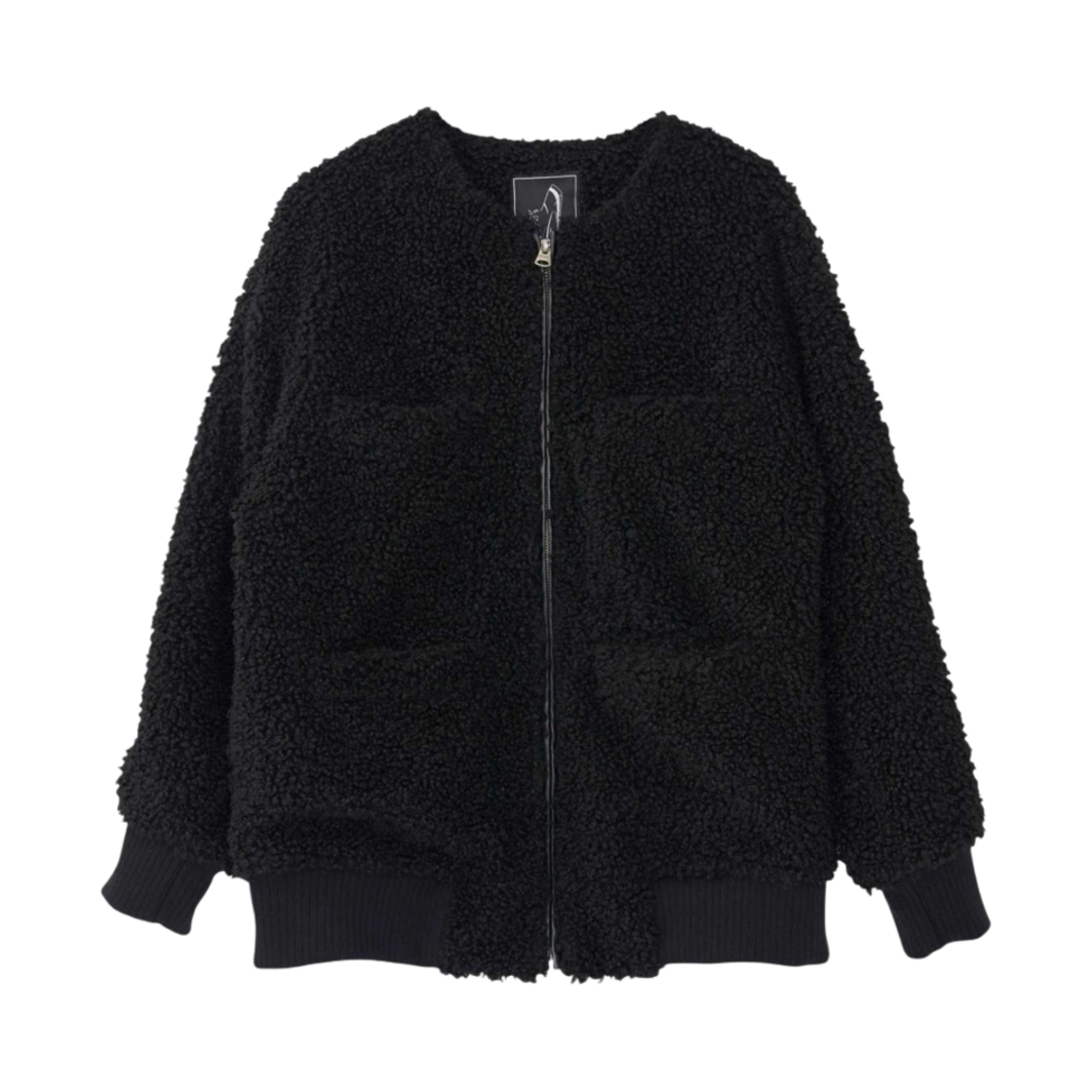 (W) 히스테릭 글래머 블랙 캣 패치 칼라리스 보아 블루종 블랙((W) Hysteric Glamour Black Cat Patch Collarless Boa Blouson Black) - 1