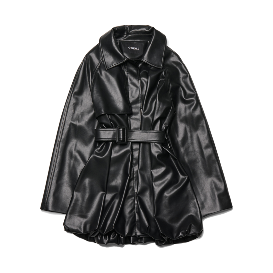 고엔제이 이그저레이티드 비건 가죽 트렌치 재킷 블랙(GOEN.J Exaggerated Vegan Leather Trench Jacket Black) - 1