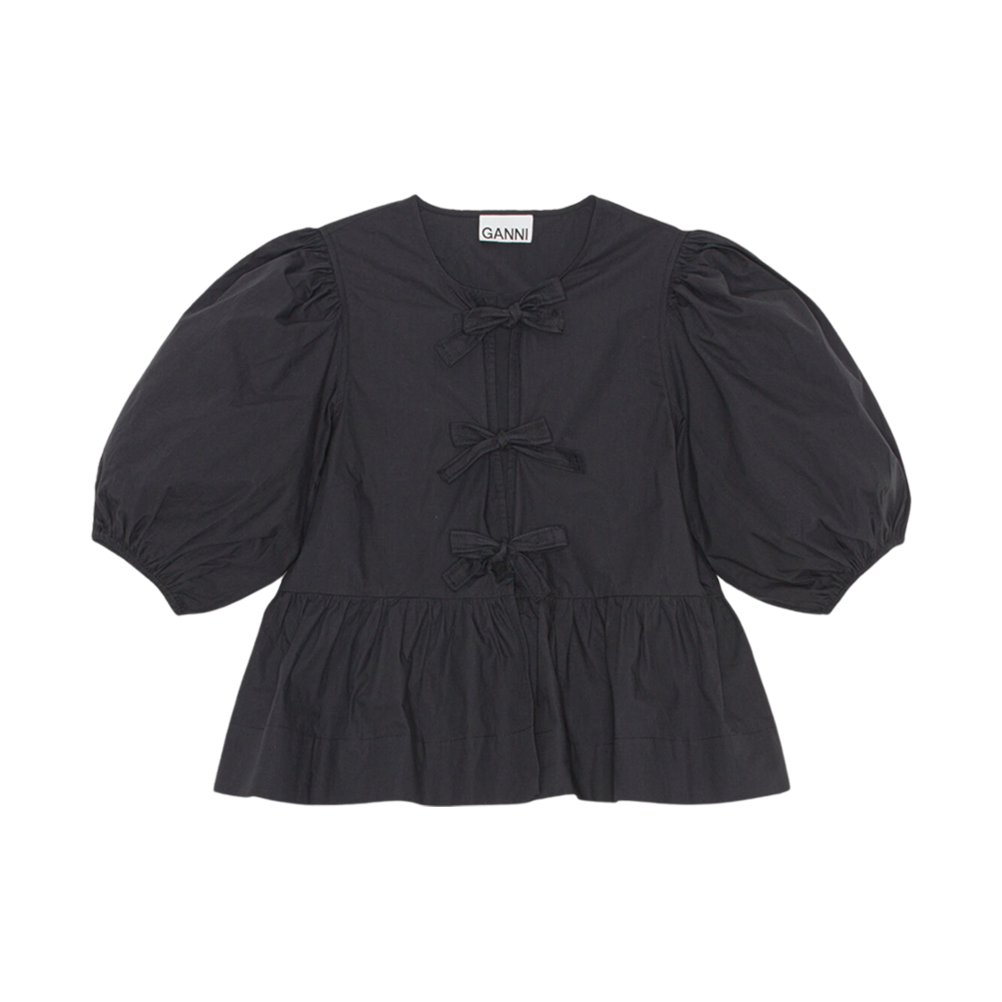 F7364-099 (W) Ganni Cotton Poplin Blouse Black