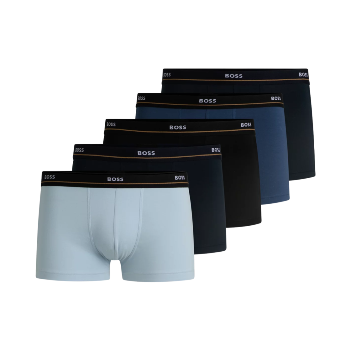 50531660-983 Hugo Boss Stretch Cotton Trunks with Logo Waistband Black Blue (5 Pack)