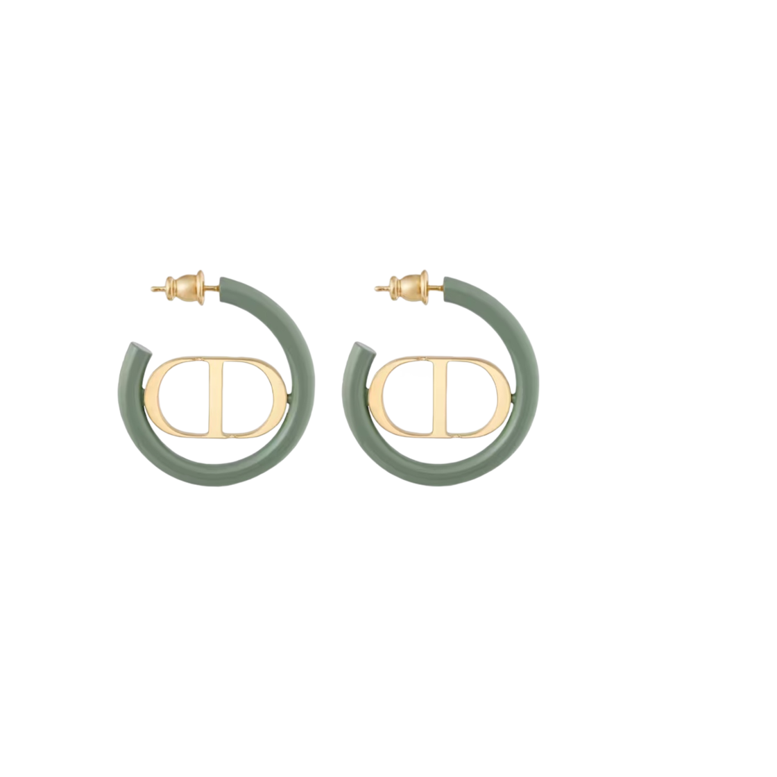 (W) 디올 30 몽테뉴 이어링 골드 피니쉬 메탈 이터리얼 그린 래커((W) Dior 30 Montaigne Earrings Gold Finish Metal Ethereal Green Lacquer) - 1