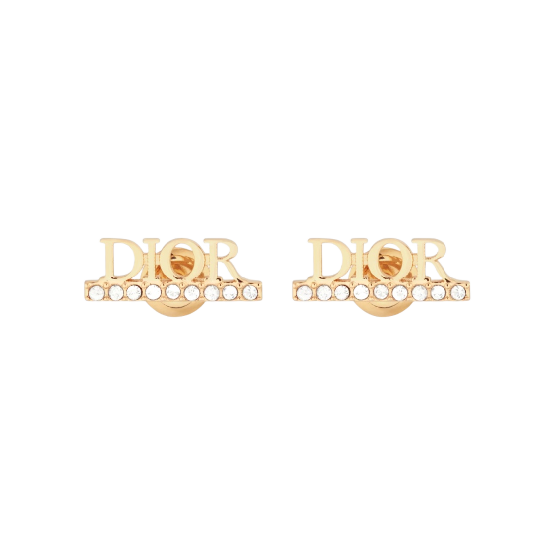 (W) 디올 디오레볼루션 스터드 이어링 골드 피니쉬 메탈 화이트 크리스탈((W) Dior Dio(r)evolution Stud Earrings Gold Finish Metal White Crystals) - 1