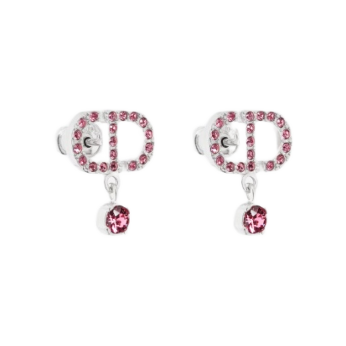 (W) 디올 쁘띠 CD 스터드 이어링 팔라듐 피니쉬 메탈 앤 핑크 크리스탈((W) Dior Petit Cd Stud Earrings Palladium-Finish Metal and Pink Crystals) - 2