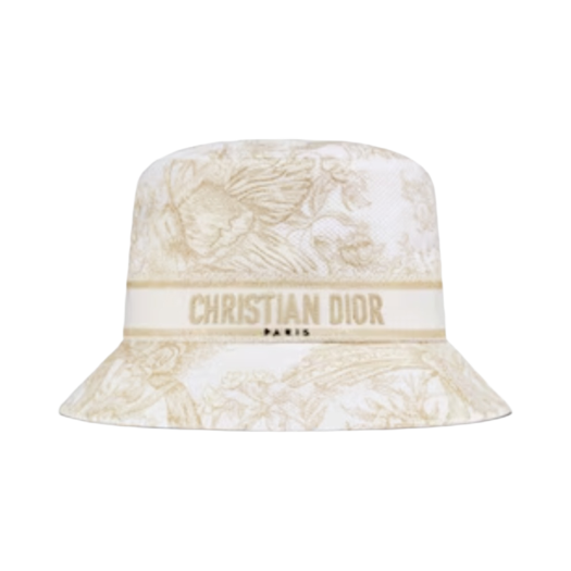 (W) Dior D Bobby Small Brim Bucket Hat White Gold Cotton Blend