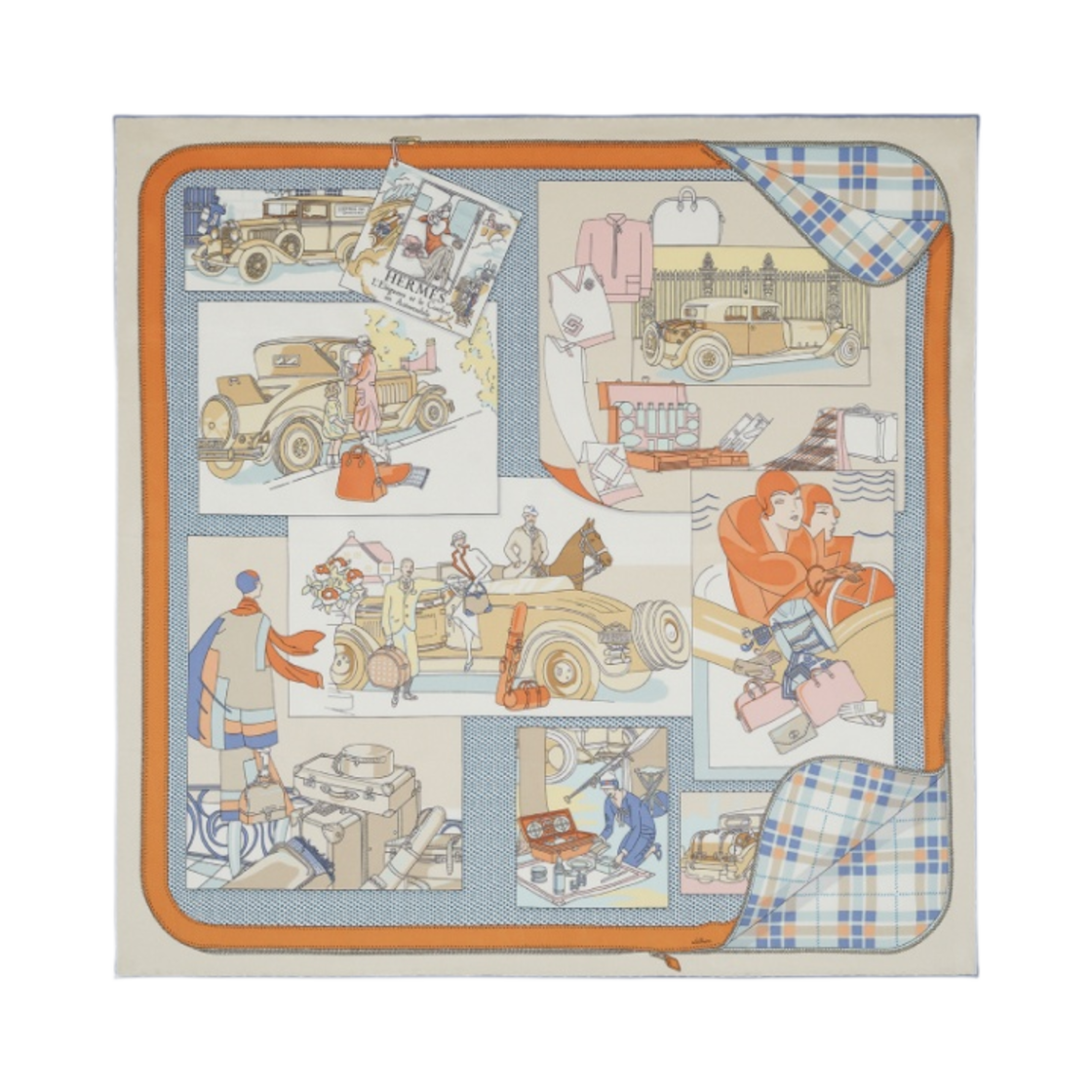 (W) 에르메스 콩포트 언 오토모빌 스카프 70 바니유 블루 죤((W) Hermes Confort en Automobile Scarf 70 Vanille Bleu Jaune) - 1
