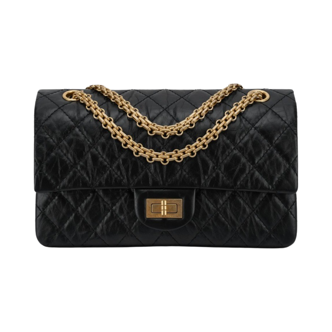 샤넬 2.55 미디움 플랩백 빈티지 카프스킨 & 골드 메탈 블랙