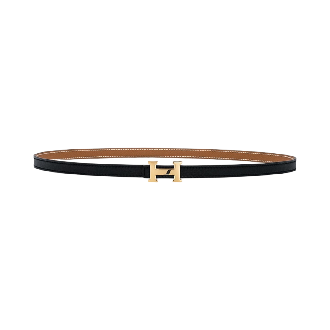 H010614UC06/H065538CAAB (W) Hermes Mini H Belt Buckle & Reversible Leather Strap 13mm & Gold Noir Gold