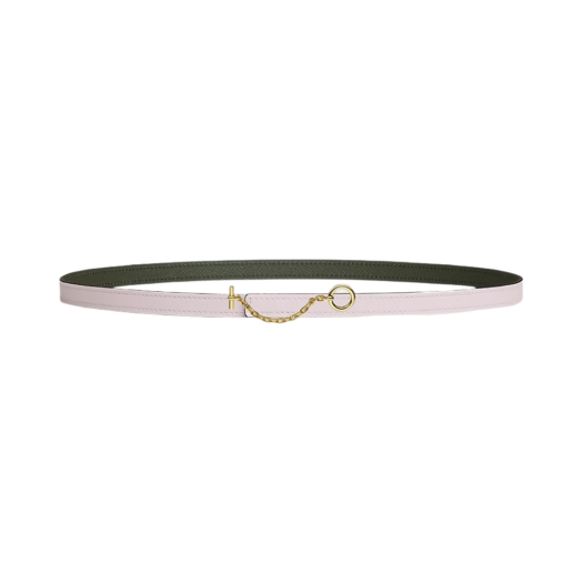 (W) Hermes Carrousel Belt Buckle & Reversible Leather Strap 13mm & Gold Mauve Pale Vert De Gris