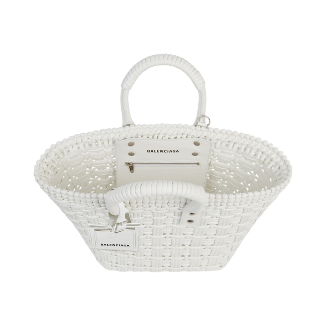 발렌시아가 바니시드 페이크 카프스킨 비스트로 XS 스트랩 베스킷 화이트(Balenciaga Varnished Fake Calfskin Bistro XS Strap Basket White) - 4