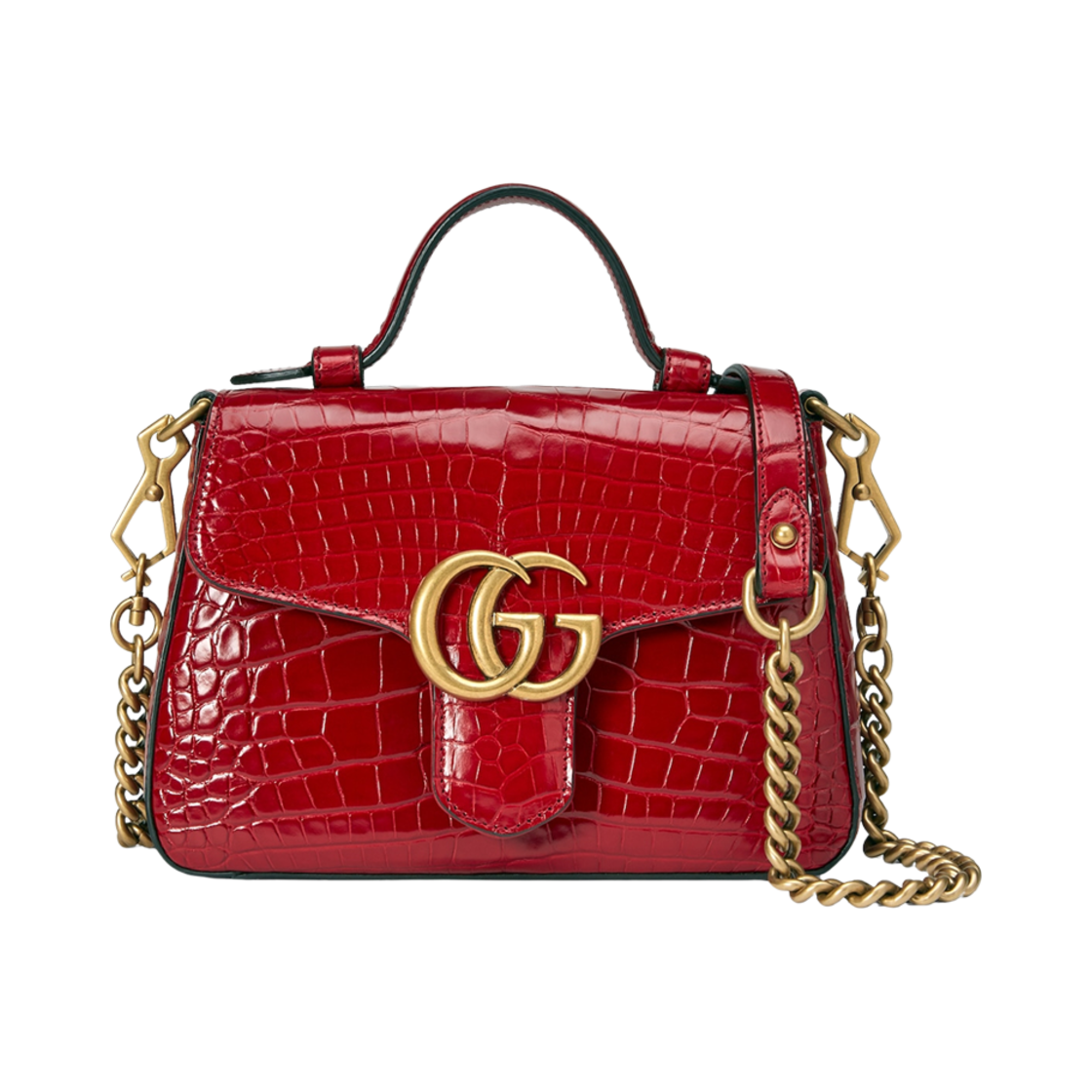 구찌 GG 마몽 크로커다일 미니 탑 핸들 백 레드(Gucci GG Marmont Crocodile Mini Top Handle Bag Red) - 1